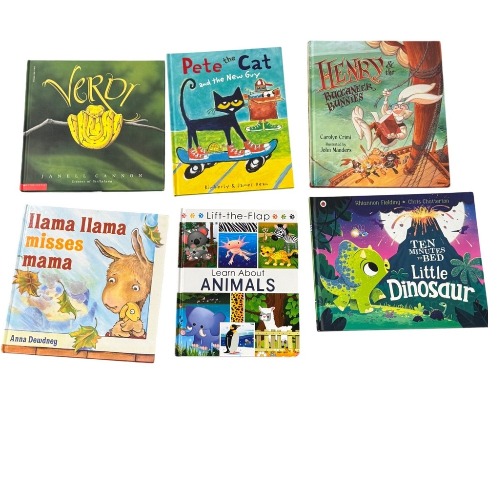 Kids Hardcover Book Lot of 6 Pete the Cat Llama‎ Llama Verdi Little Dinosaur